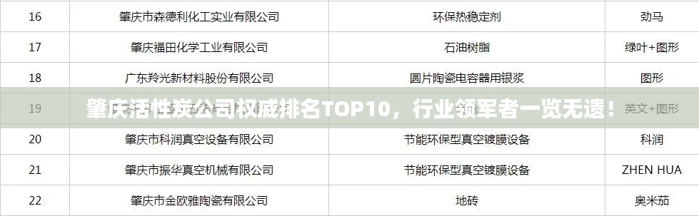 肇庆活性炭公司权威排名TOP10,行业领军者一览无遗!